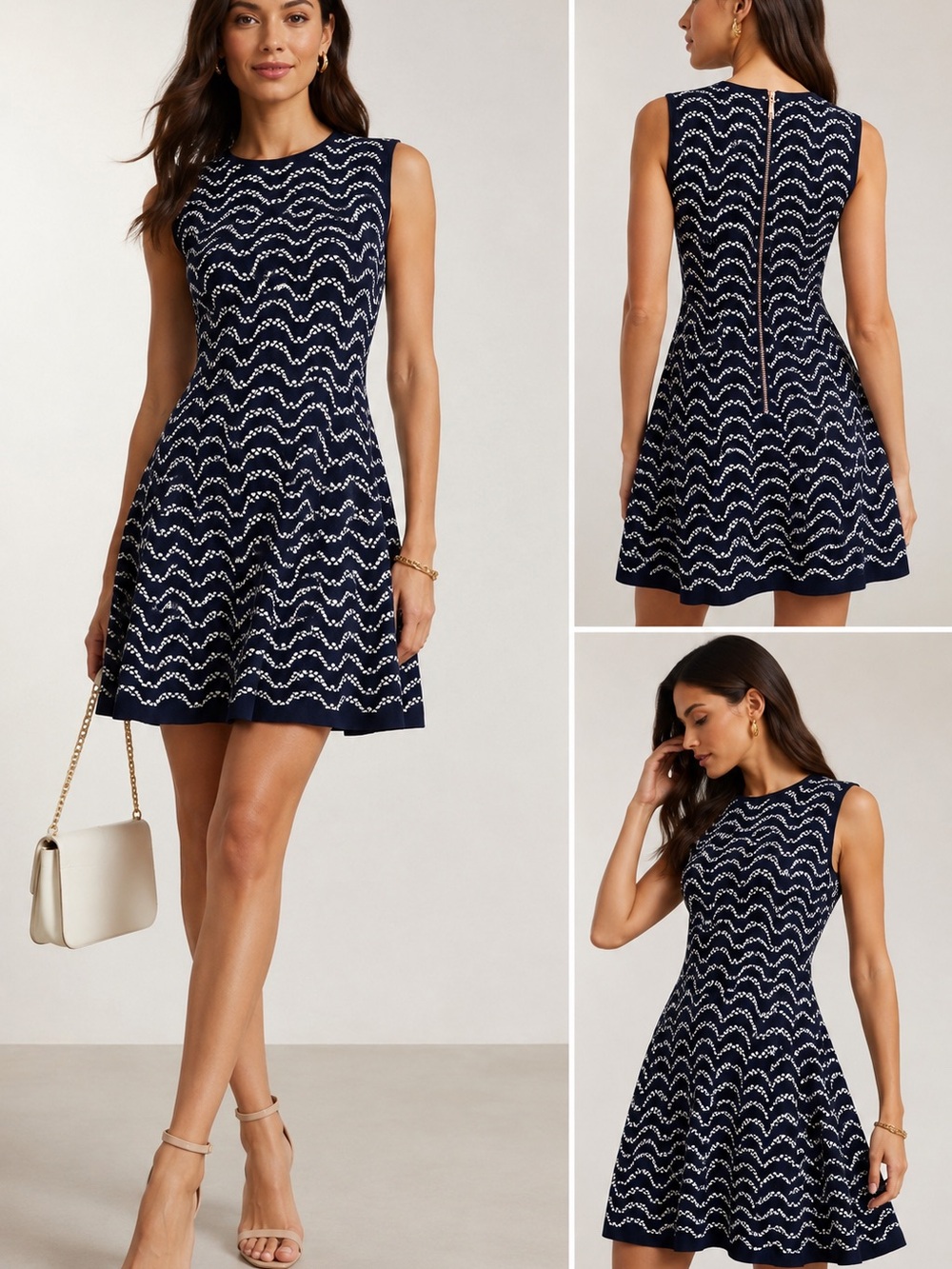 Ted Baker Navy and White Sleeveless Fit & Flare Mini Dress size 1